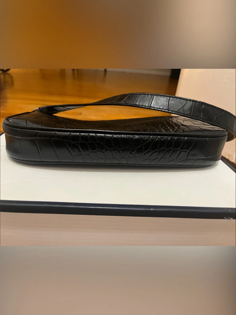 By Far Rachel Black Croc-Embossed Shoulder Bag